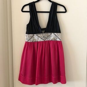Bebe black and pink w/rhinestone mini dress